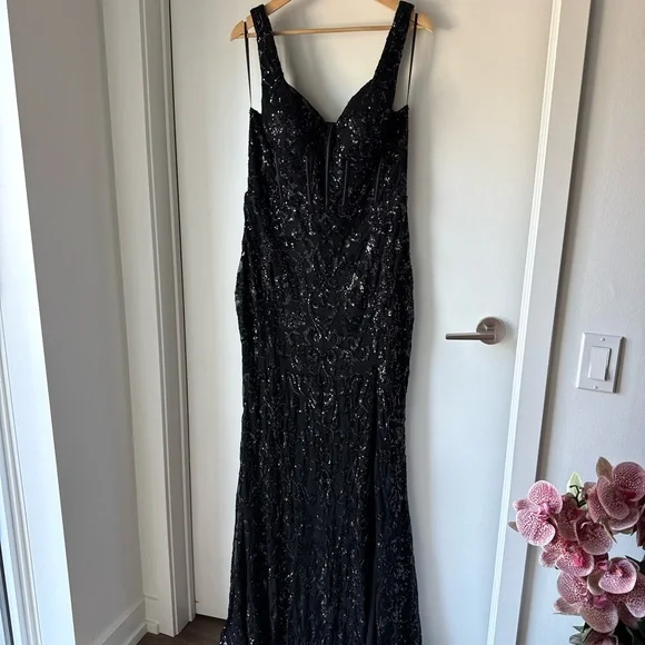 Fashion Nova Black Sequin Corset Gown - Picture 1 of 5